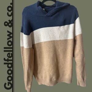 Goodfellow: Navy + Brown + Beige Pullover Hoodie, Size Medium.